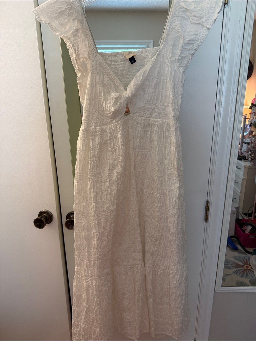 Universal Thread White Smocked Dress with V-Neck